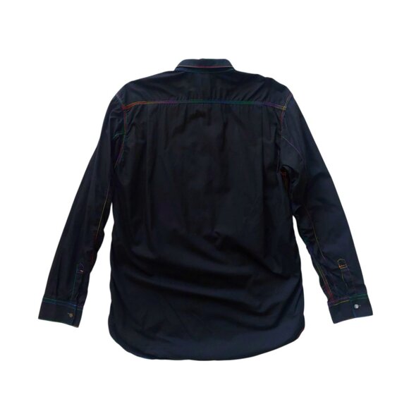 (SOLD) Comme des Garçons Shirt Black Button Up Contrasting Rainbow Stitching - Picture 2 of 7